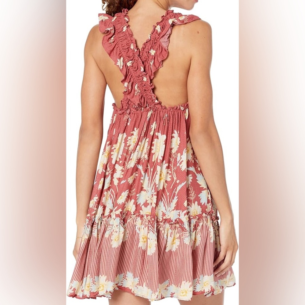 Free People Soft Red and Pale Yellow Floral Sundress/(Cover-up/Nightie) - Picture 2 of 8